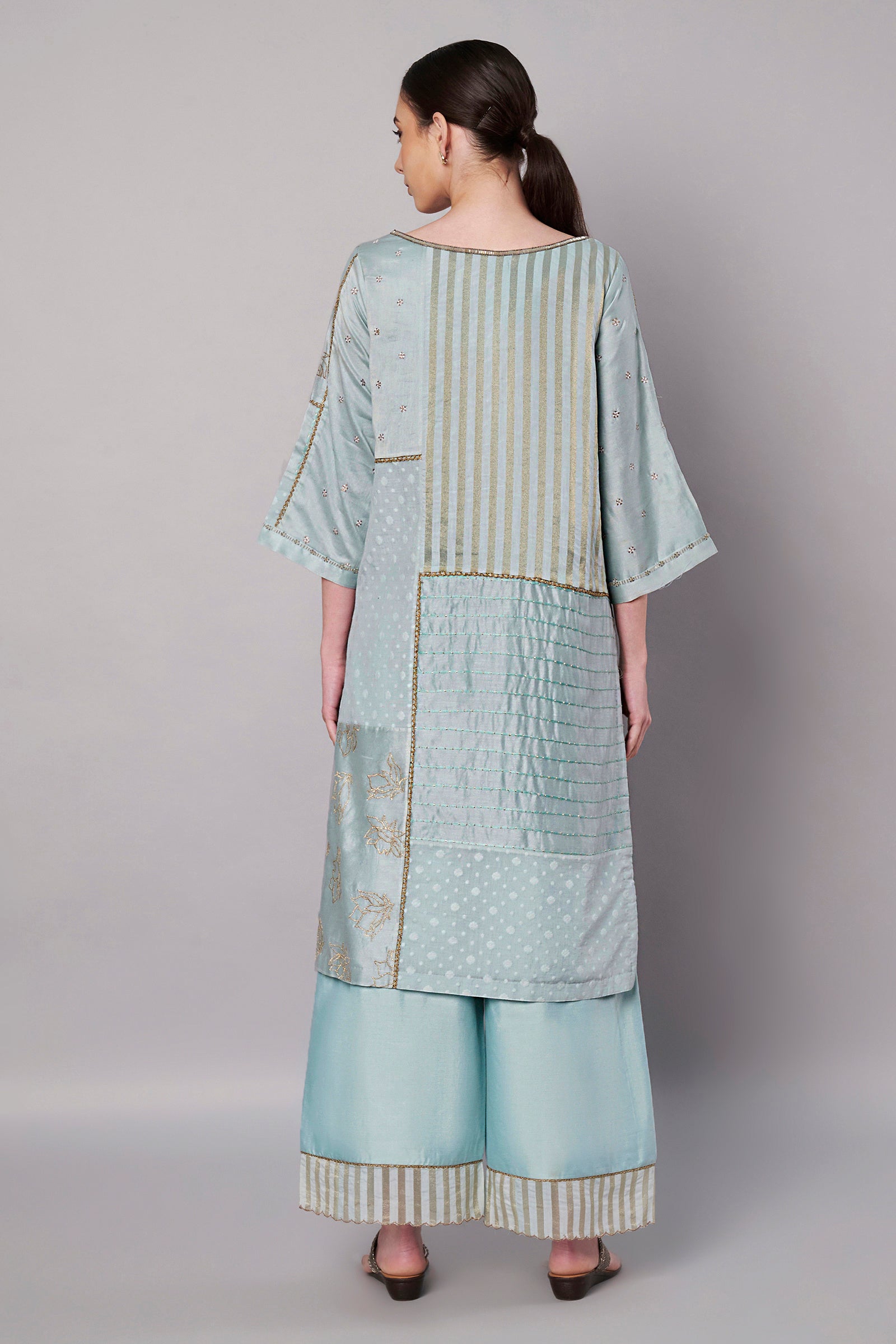 Spring Collage Kurta Set - Ice Blue
