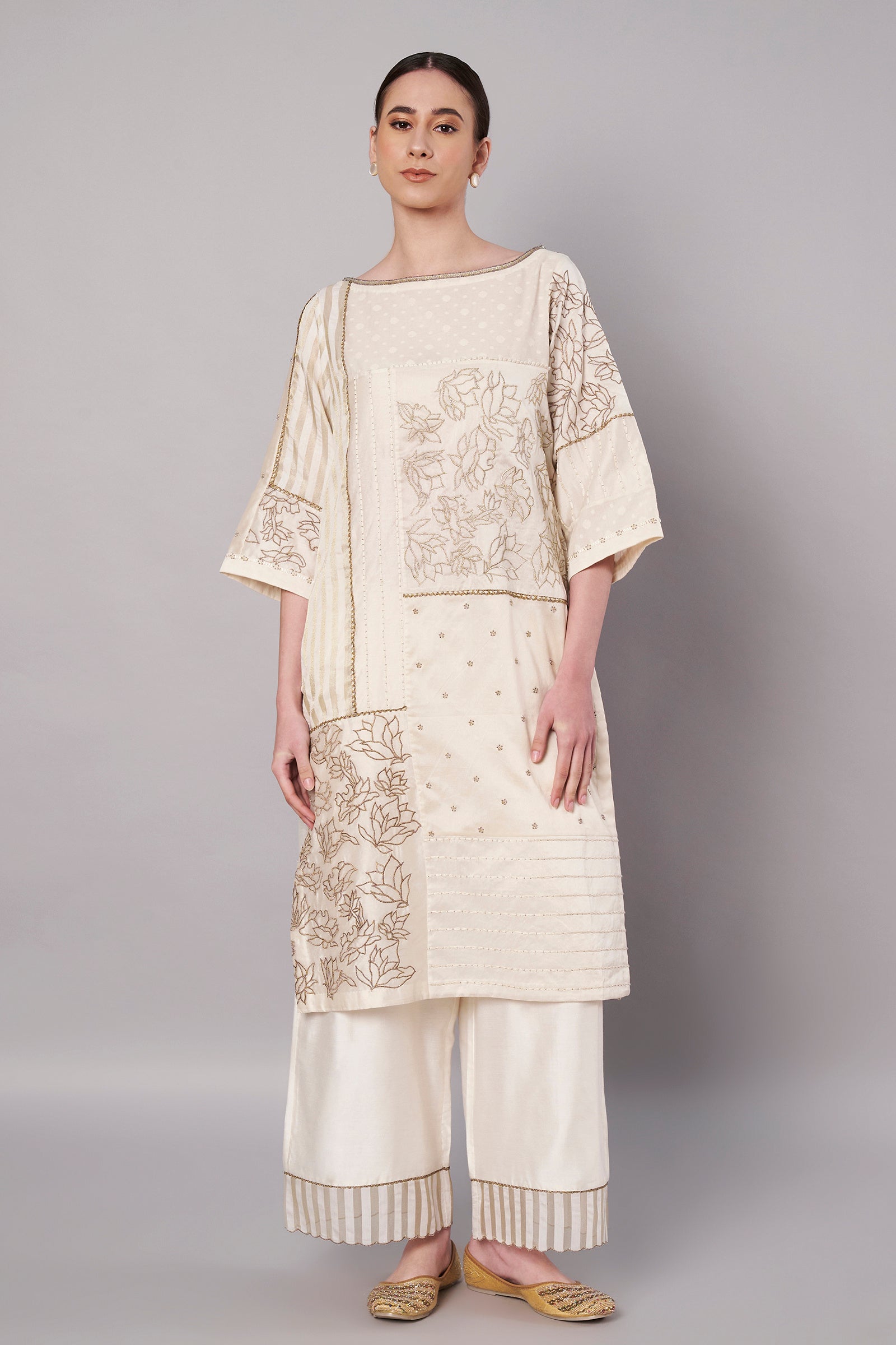 Spring Collage Kurta Set - Ivory