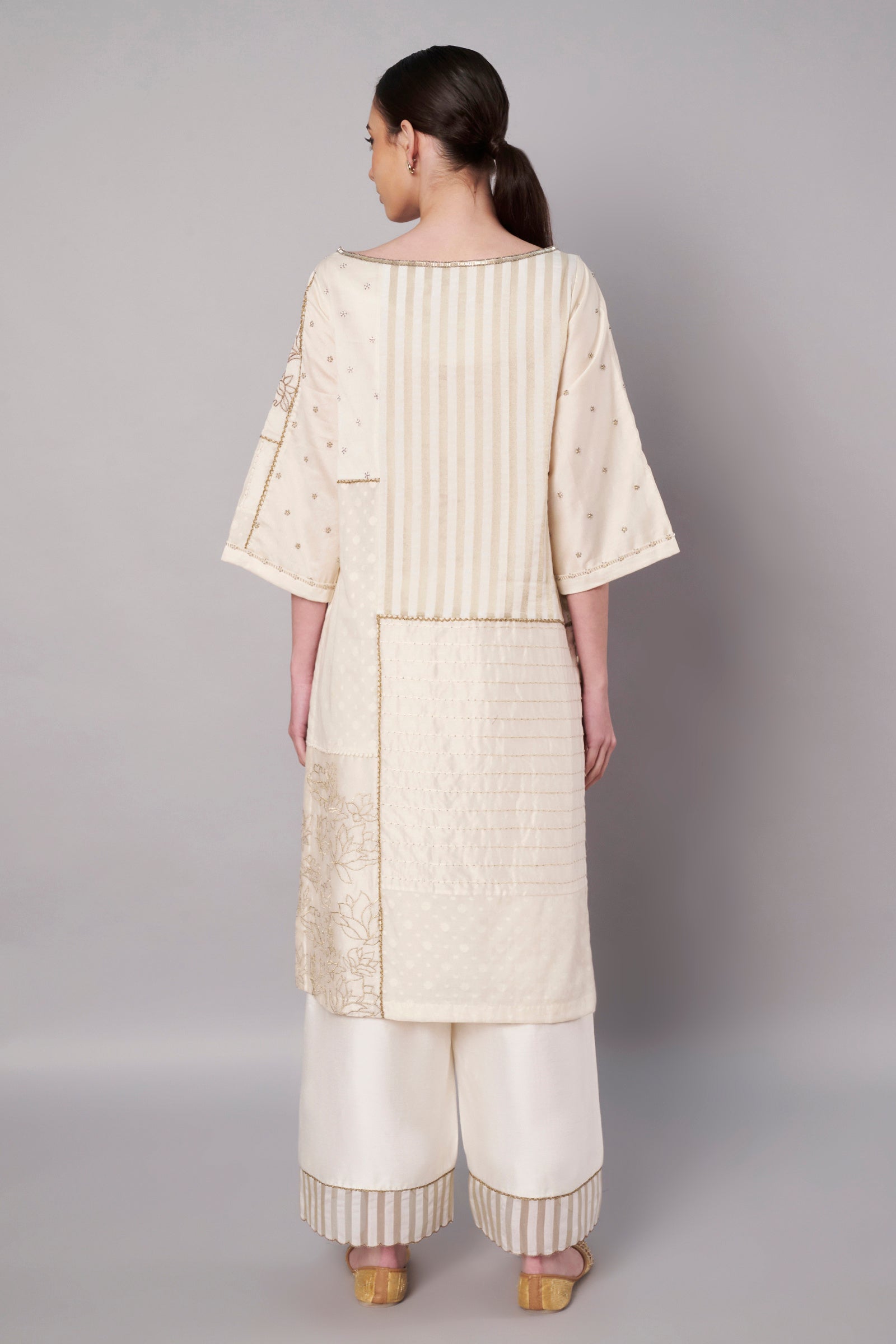 Spring Collage Kurta Set - Ivory