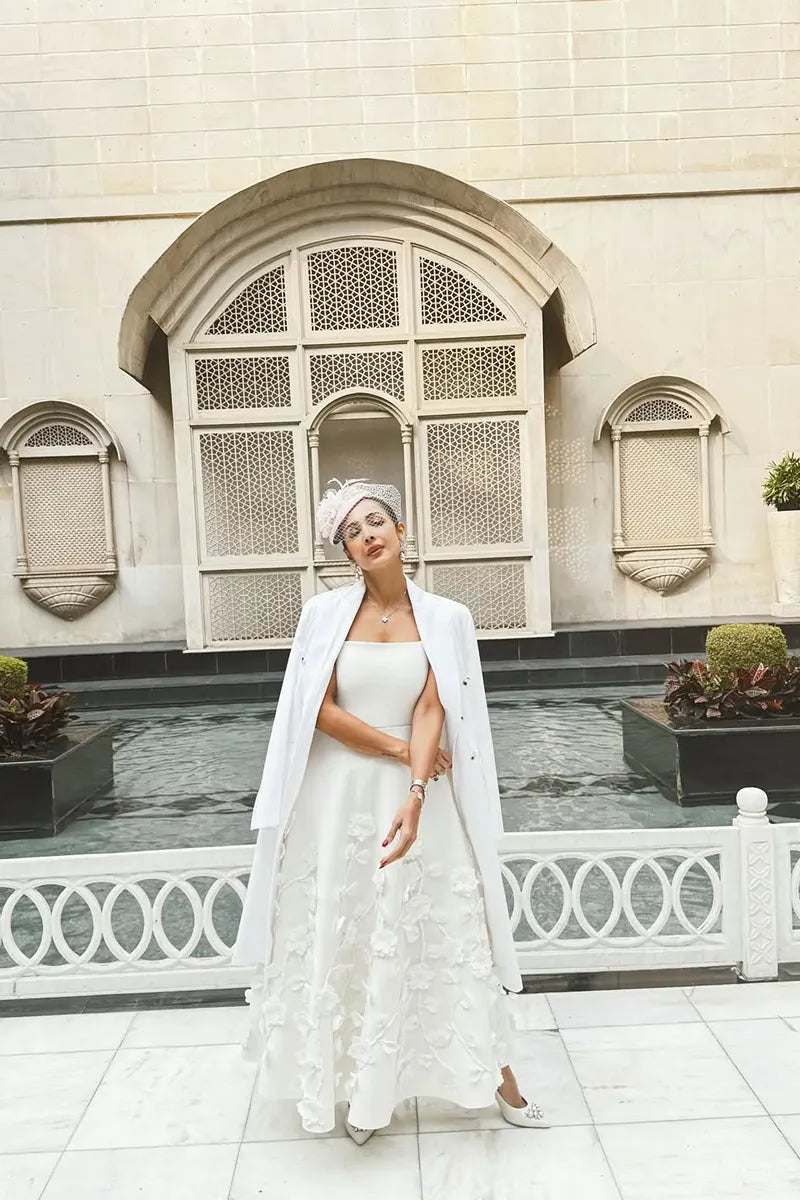 FLARED APPLIQUE DRESS WITH WRAP