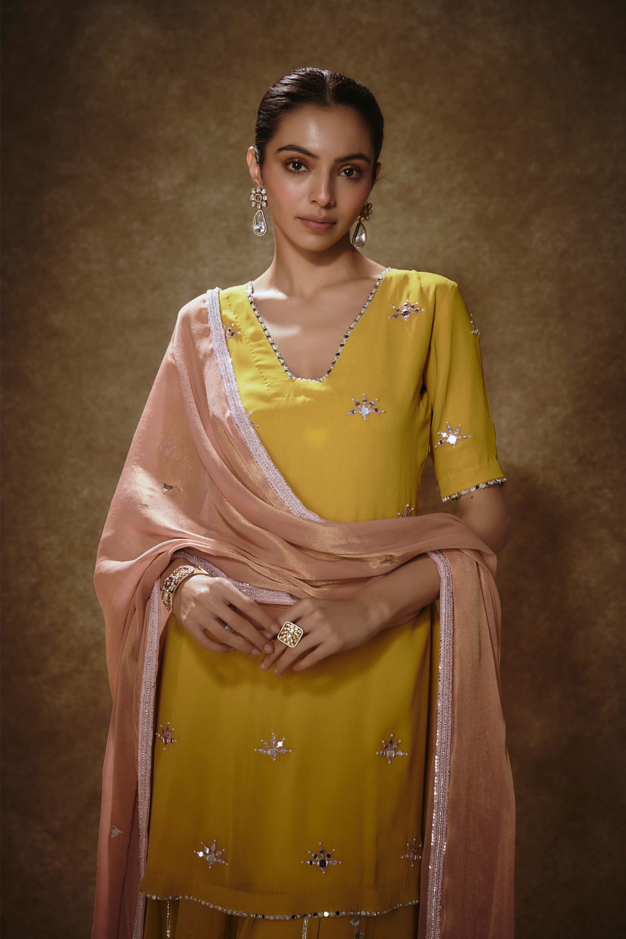 Citrine yellow & blush pink kurta sharara set
