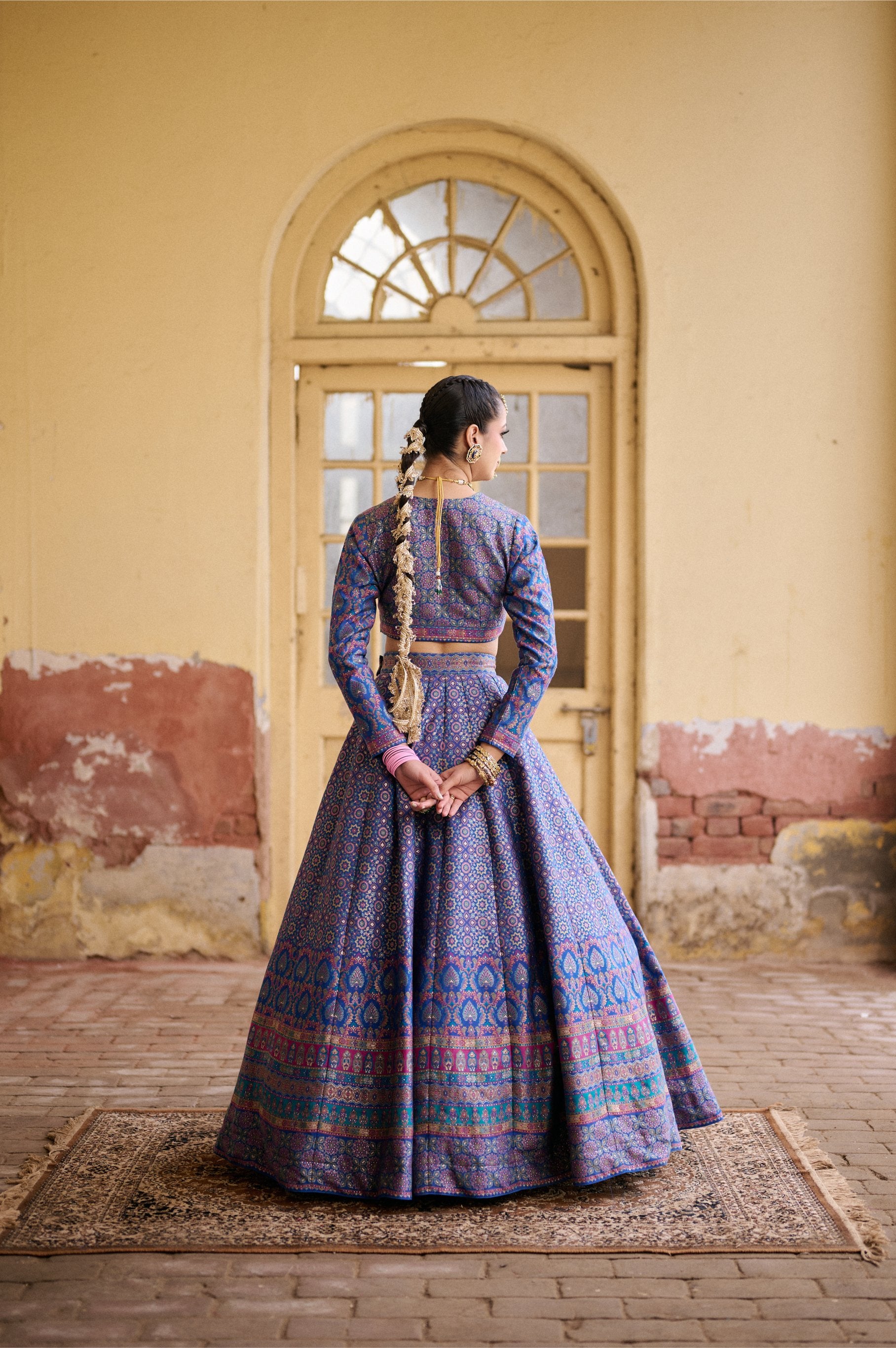 INK BLUE VEGAN SILK LEHNEGA AJRAKH WEAVE