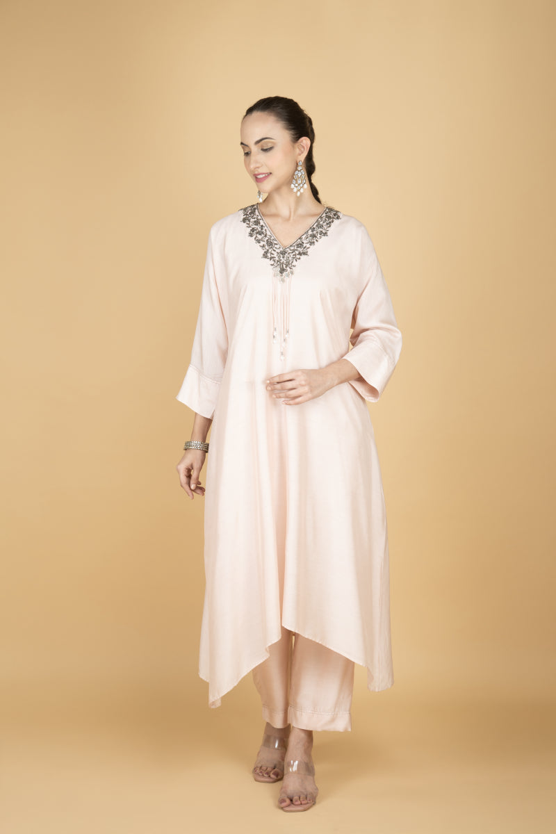 Ivory Hand Embroidered Kaftaan Kurta W/Pants