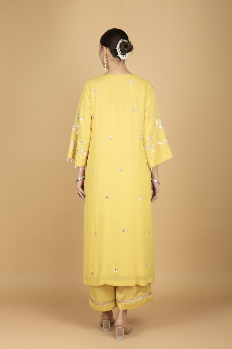 Lime Yellow Embroidered Kurta W/Pant & Dupatta
