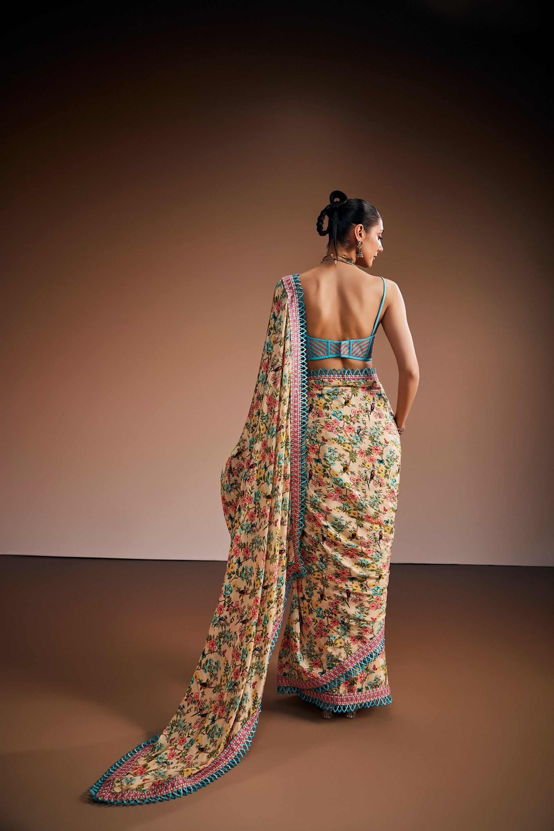 Cream Vintage Floral Saree