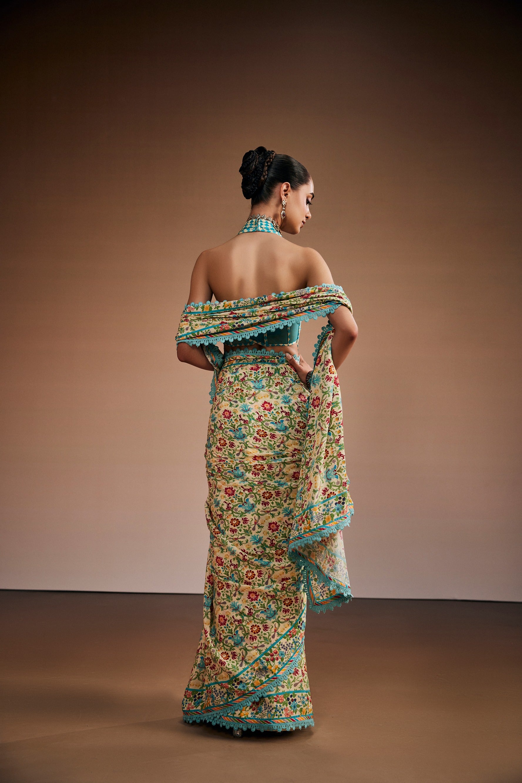 Ivory Botanical Saree