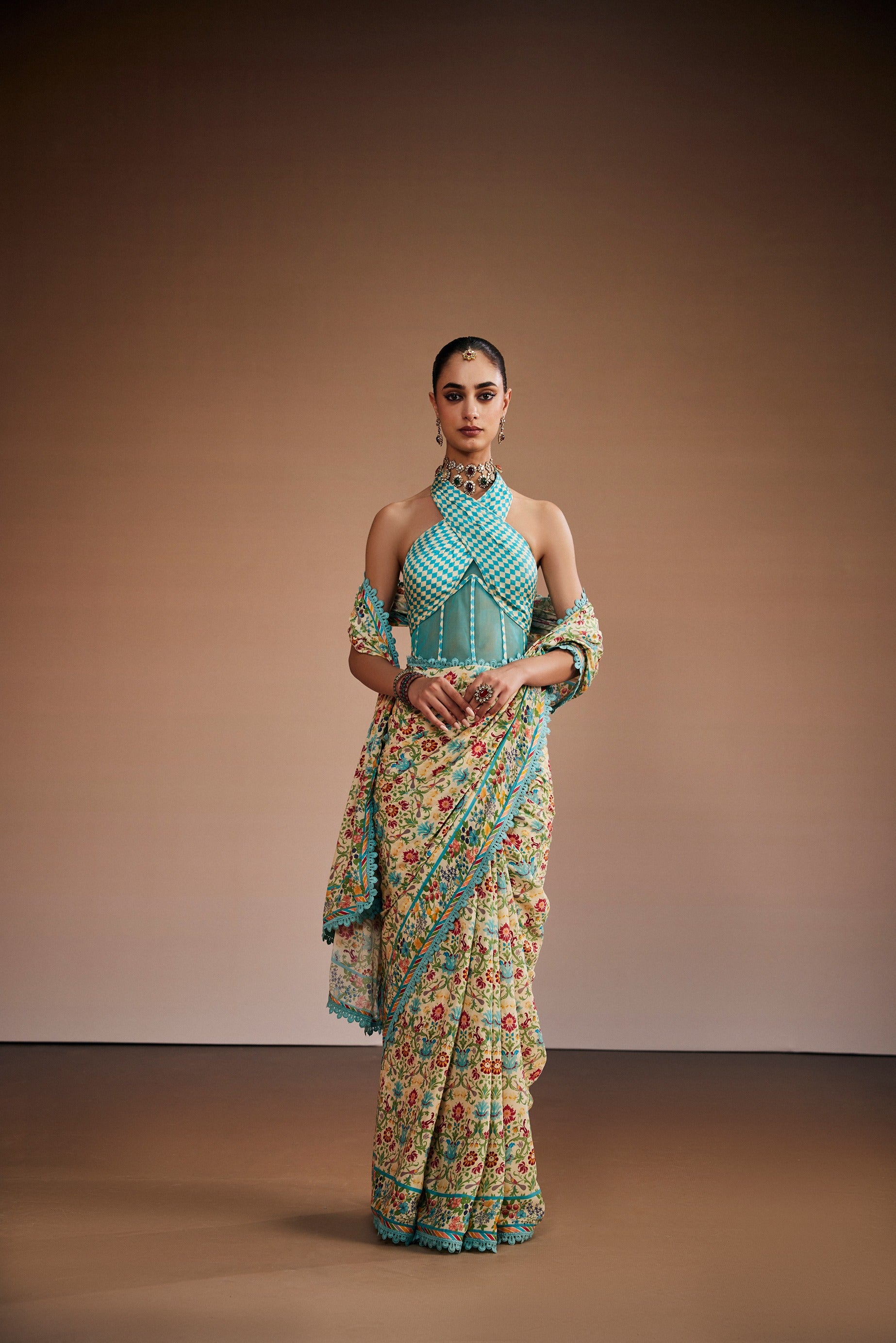 Ivory Botanical Saree