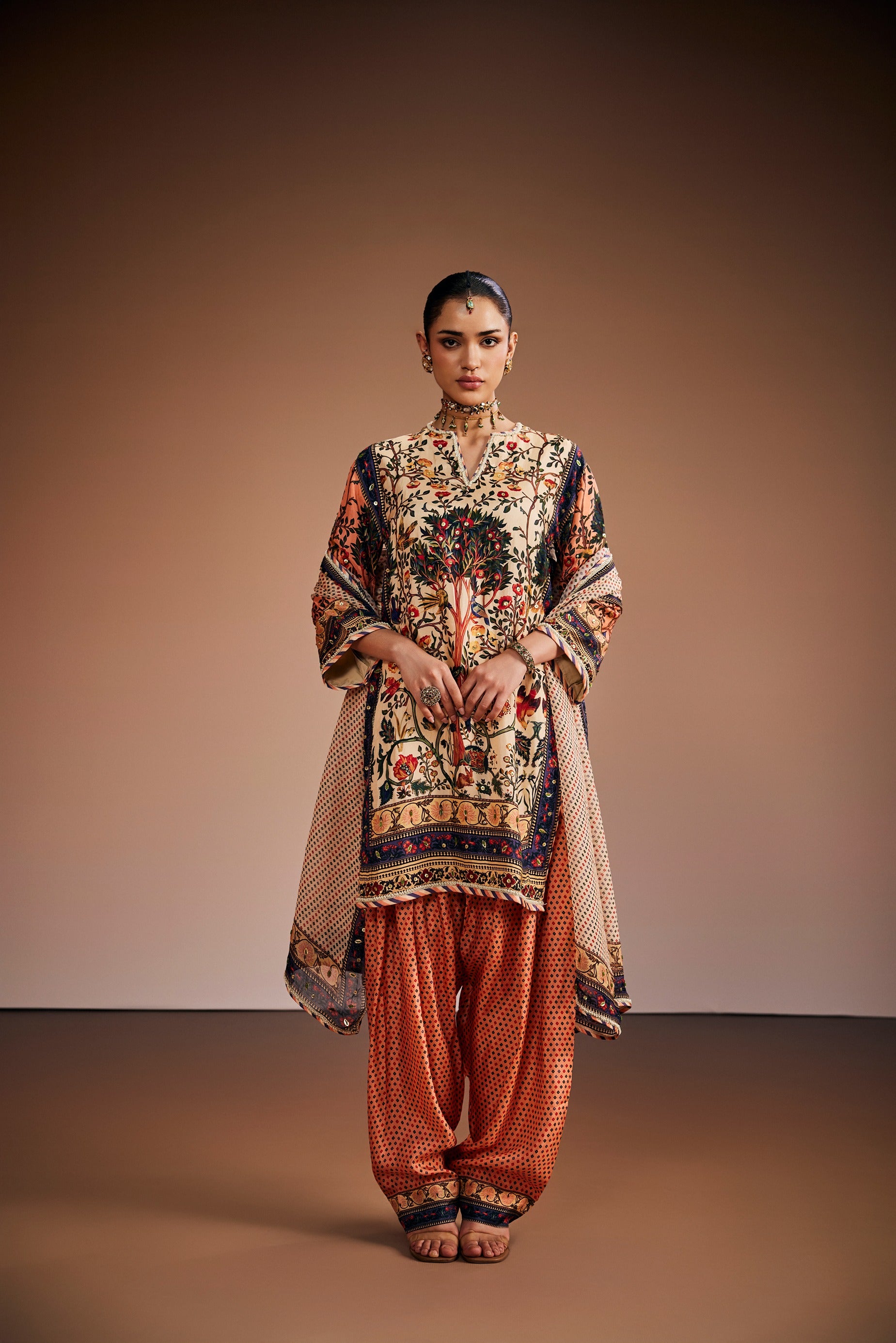 Antique Ivory Mughal Tree Suit