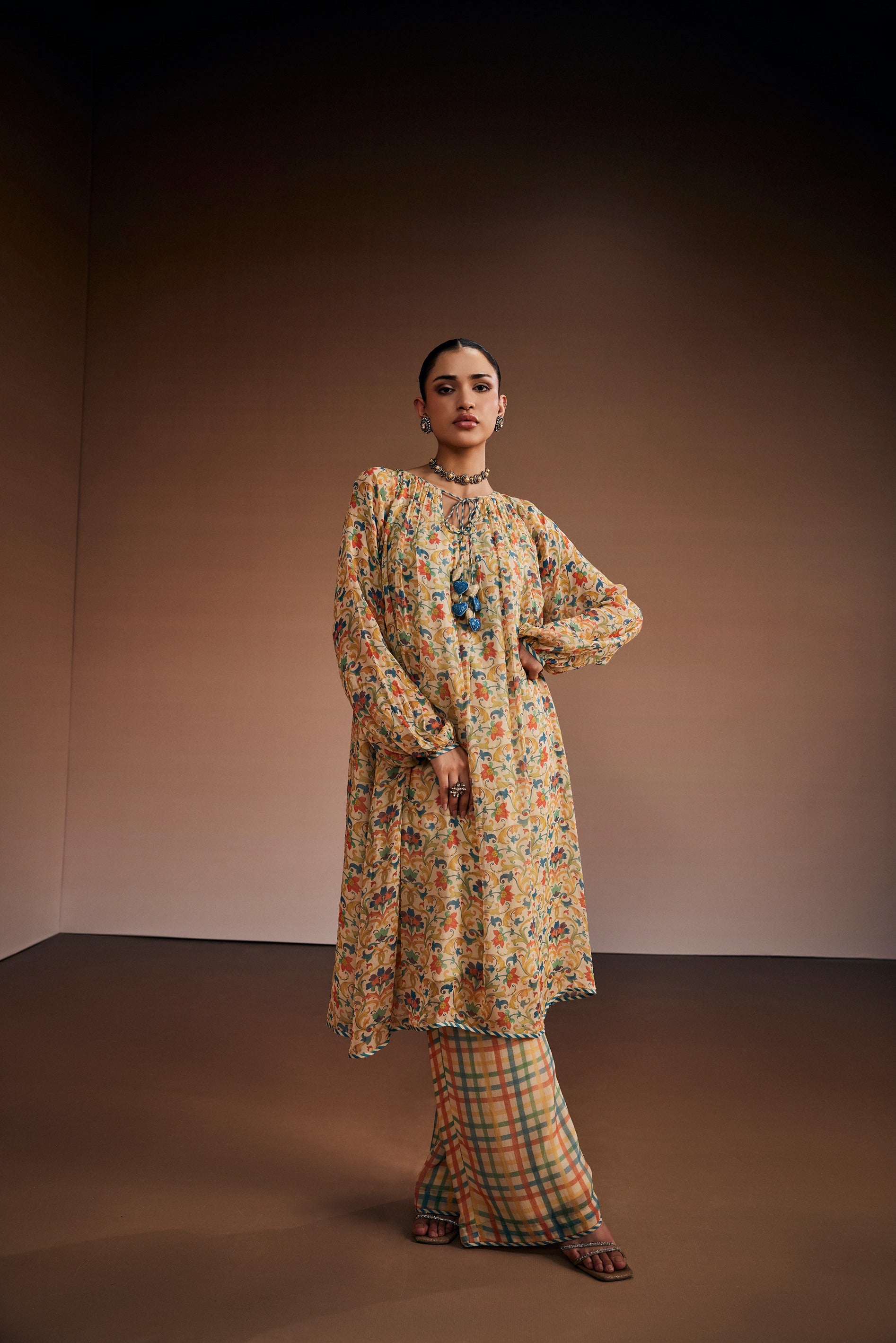 Warm Grey Vintage Floral Kaftan