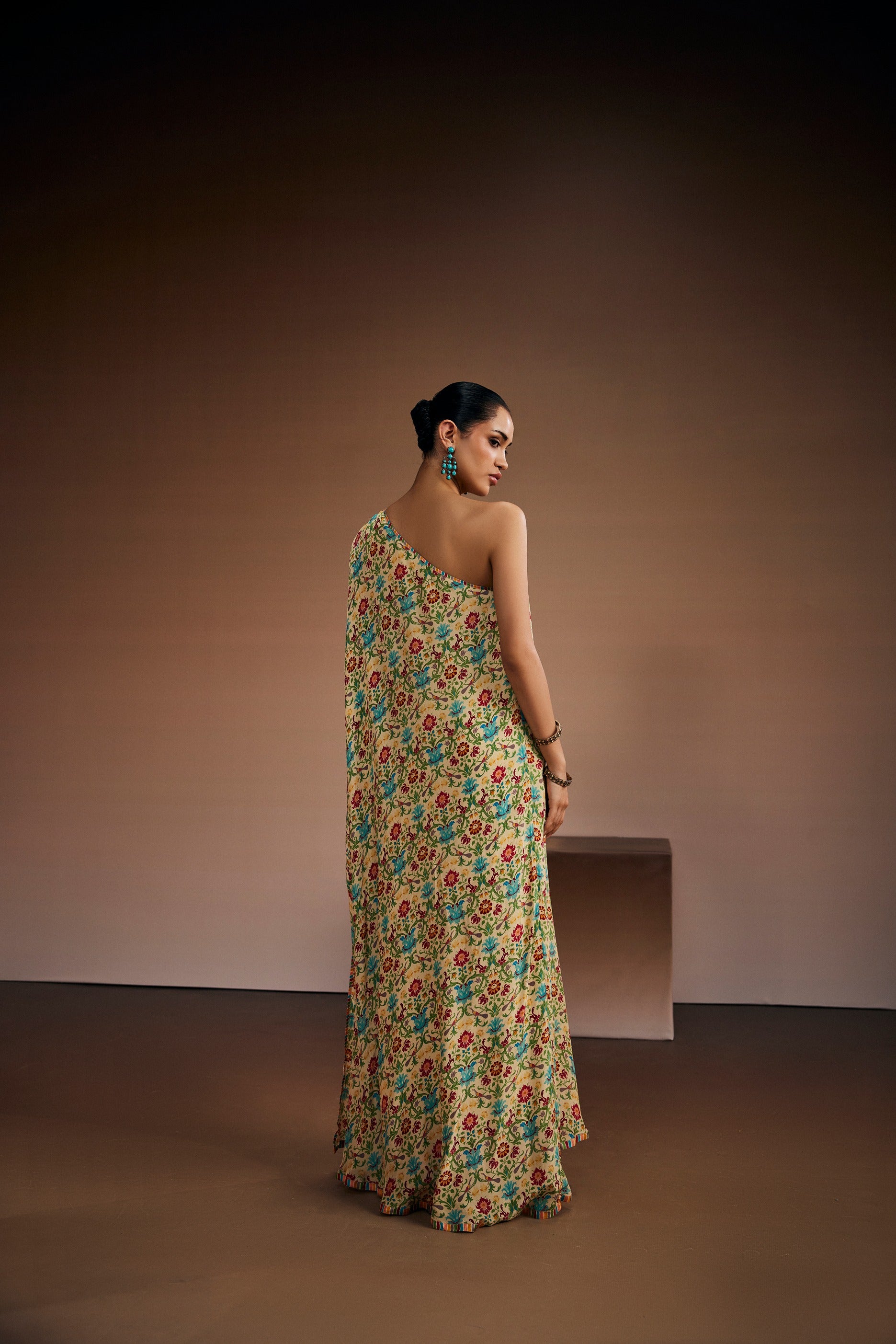 Ivory Botanical One- Shoulder Kaftan