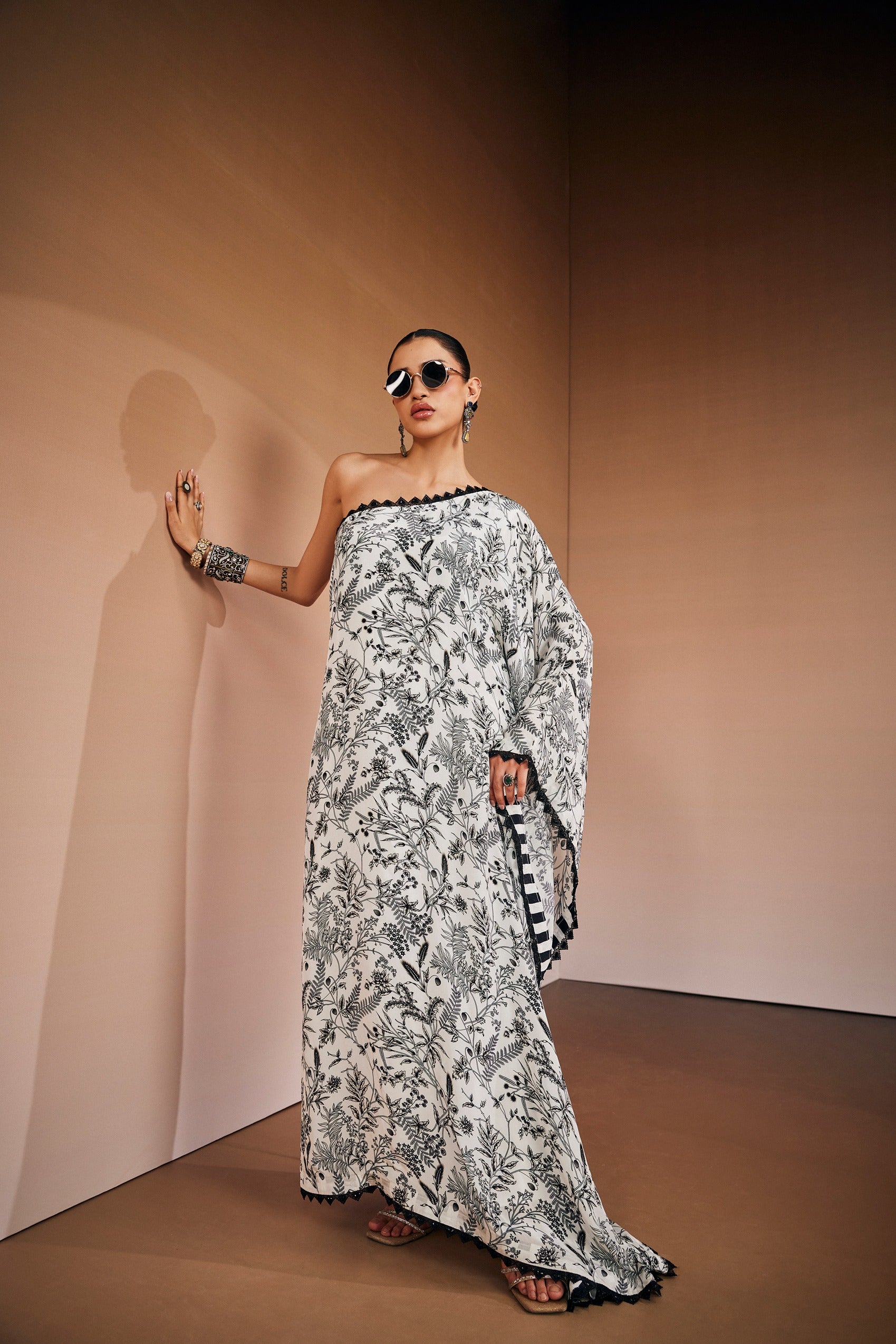 Black & White Botanical Kaftan