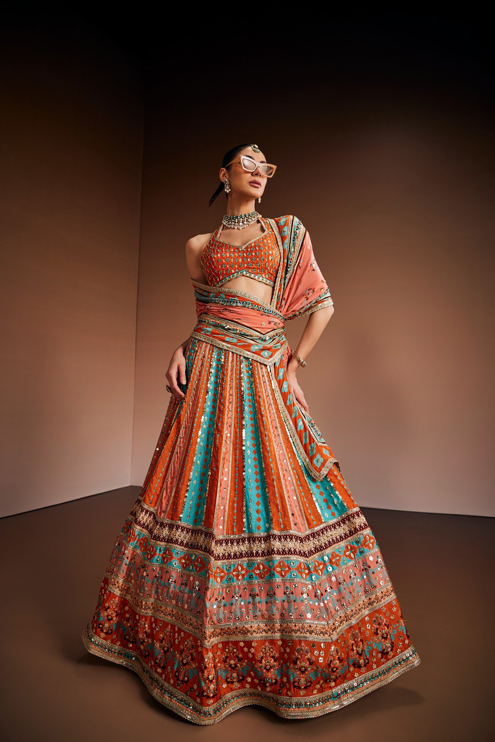Peach & Powder Blue Lehenga