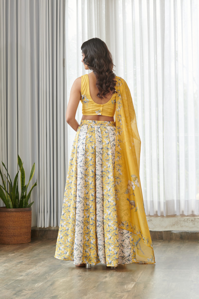 Kesar Yellow Kali Lehenga