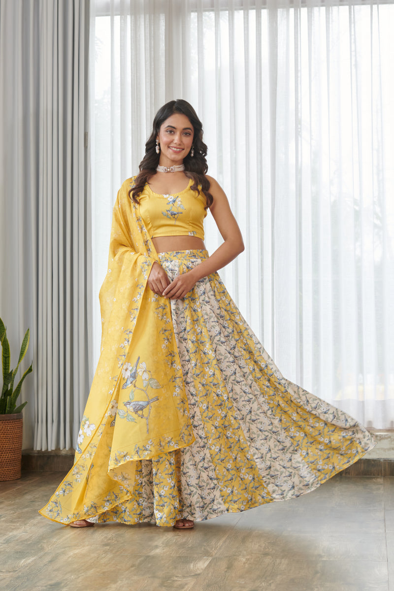 Kesar Yellow Kali Lehenga