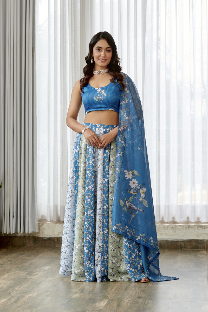 Indra Blue Kali Lehenga