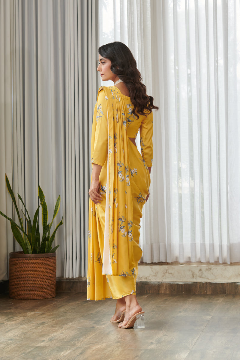 Kesar Yellow Blouse Saree & Dhoti Pants