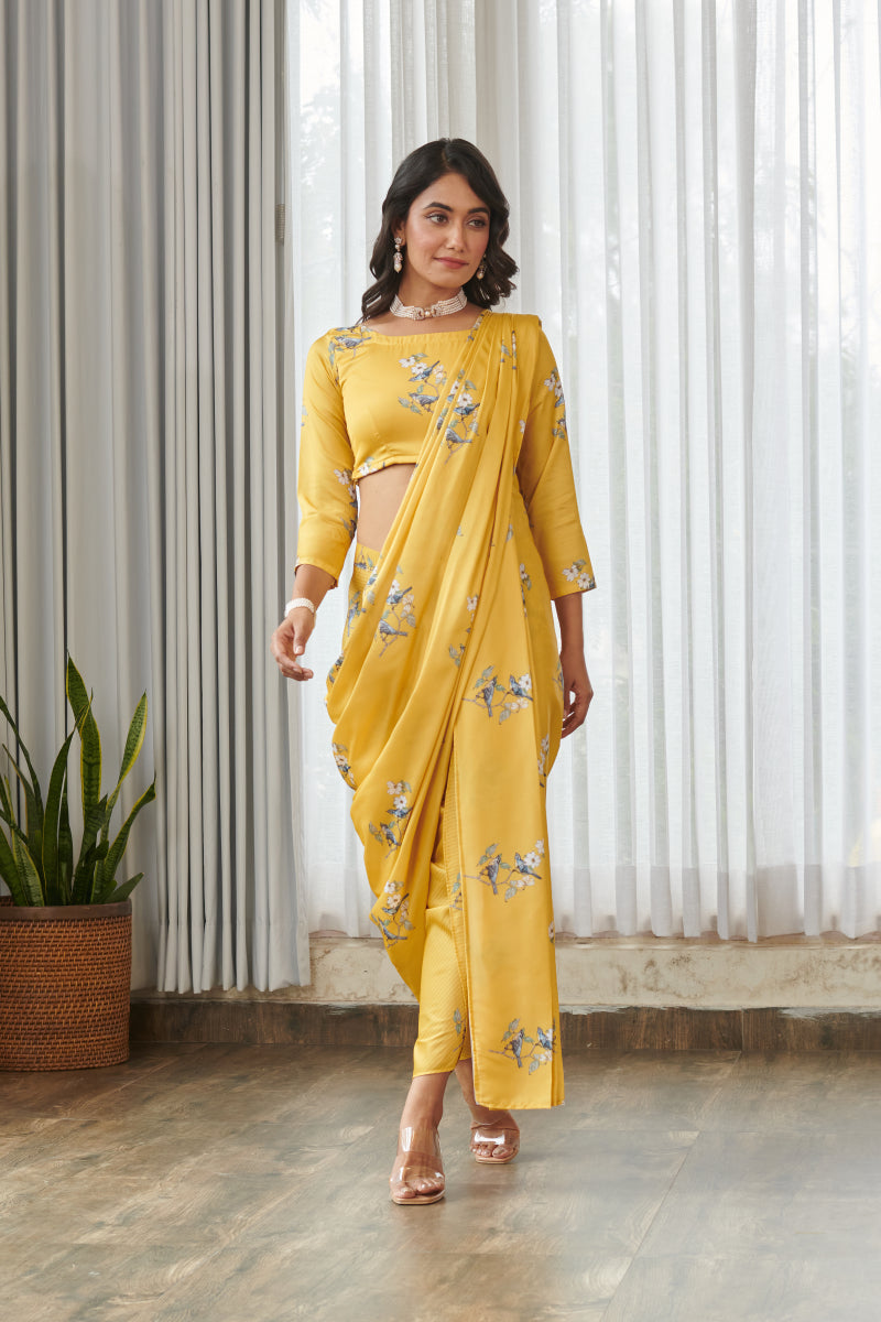 Kesar Yellow Blouse Saree & Dhoti Pants