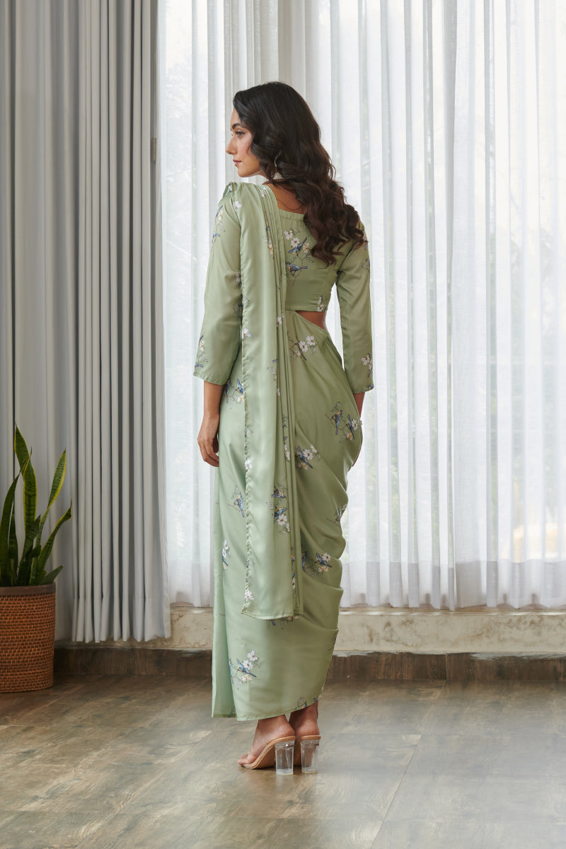 Tulsi Green Blouse Saree & Dhoti Pants