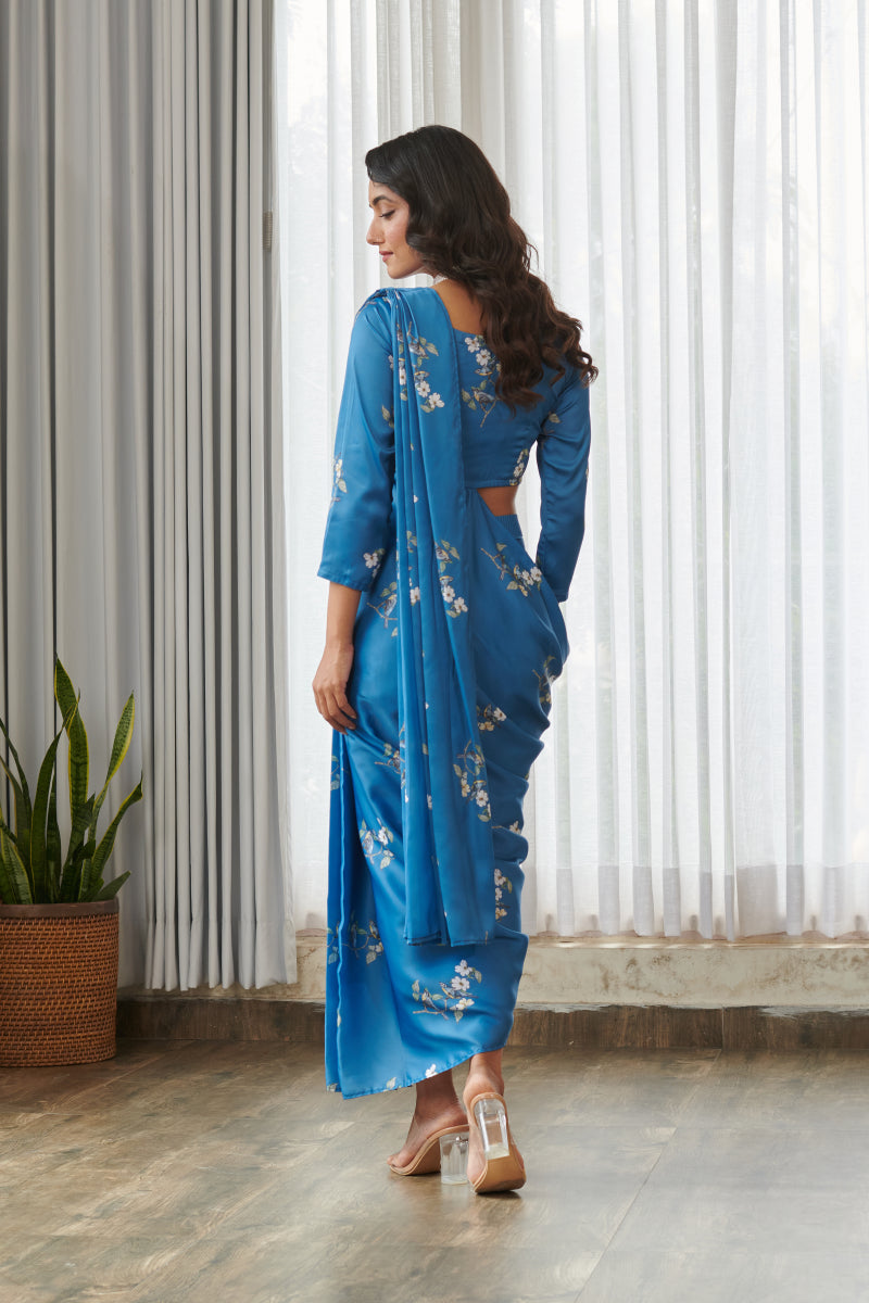 Indra Blue Blouse Saree & Dhoti Pants