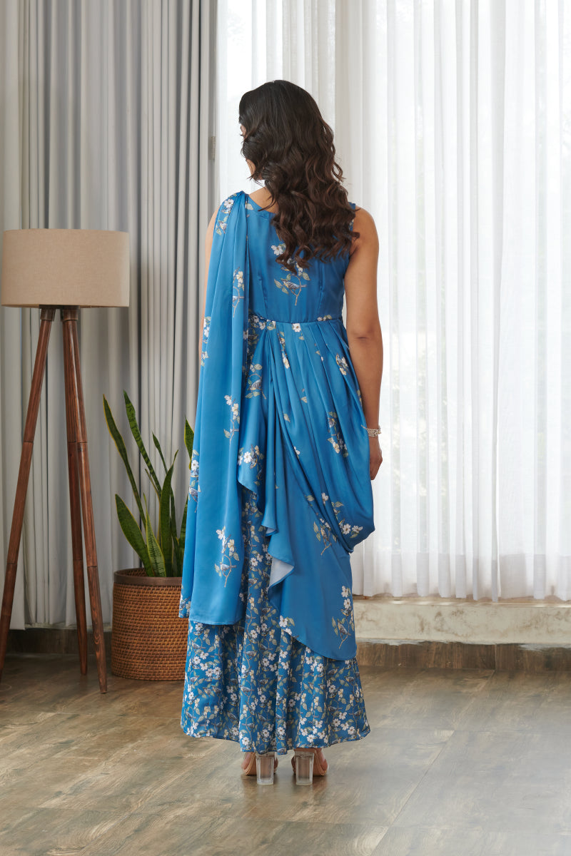 Indra Blue Ruffle Saree Dress