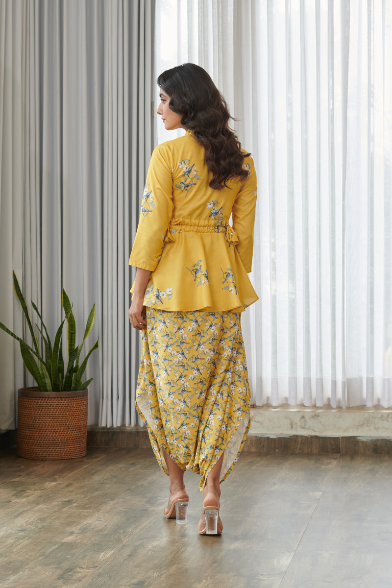 Kesar Yellow Peplum Dhoti Jumpsuit