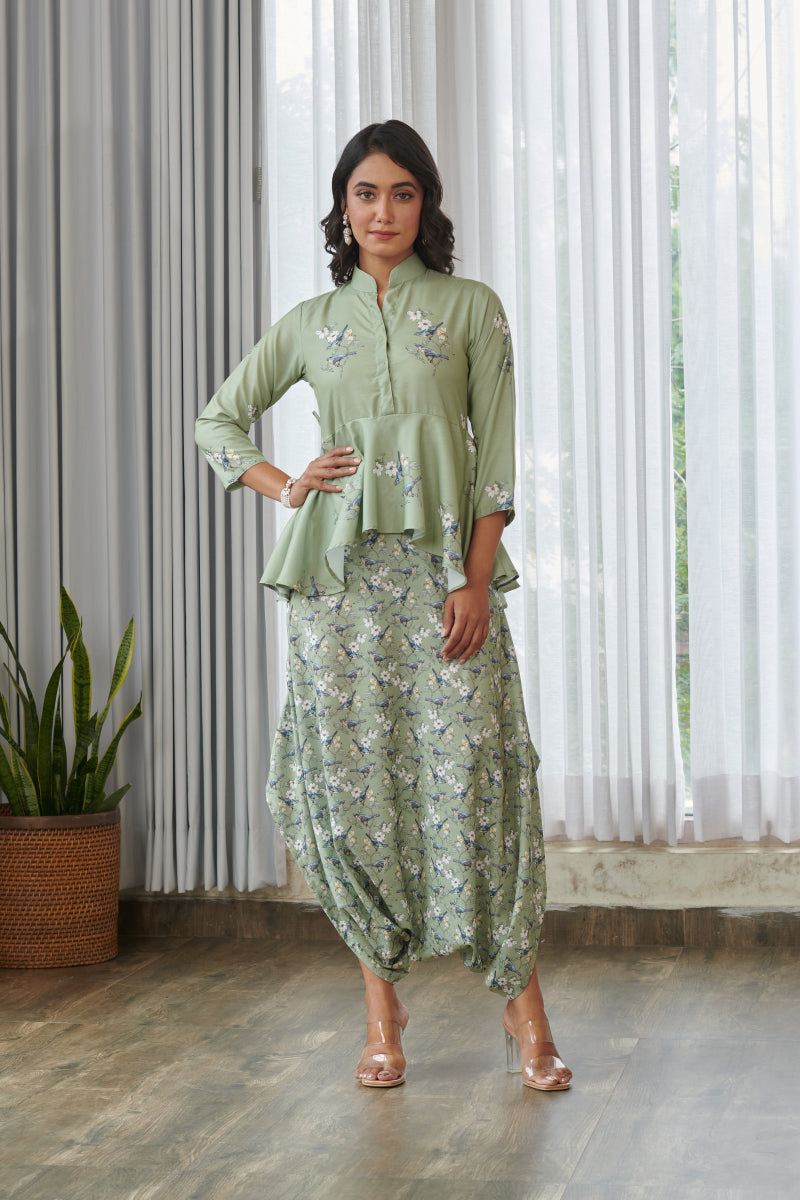 Tulsi Green Peplum Dhoti Jumpsuit