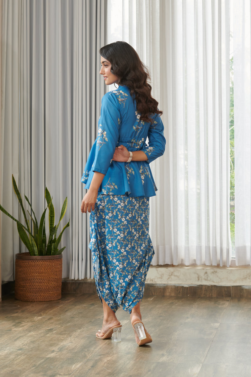 Indra Blue Peplum Dhoti Jumpsuit