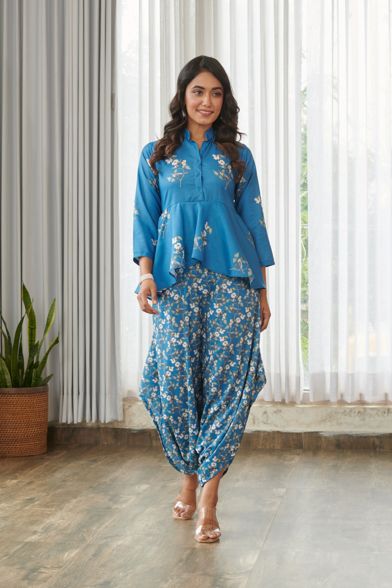 Indra Blue Peplum Dhoti Jumpsuit