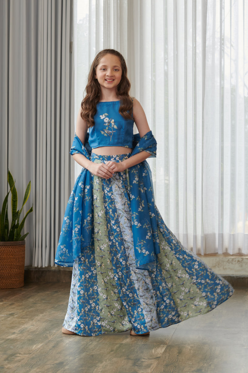 Indra Blue Kali Lehenga Kids