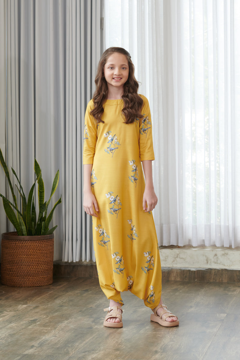 Kesar Yellow Dhoti Jumpsuit Kids