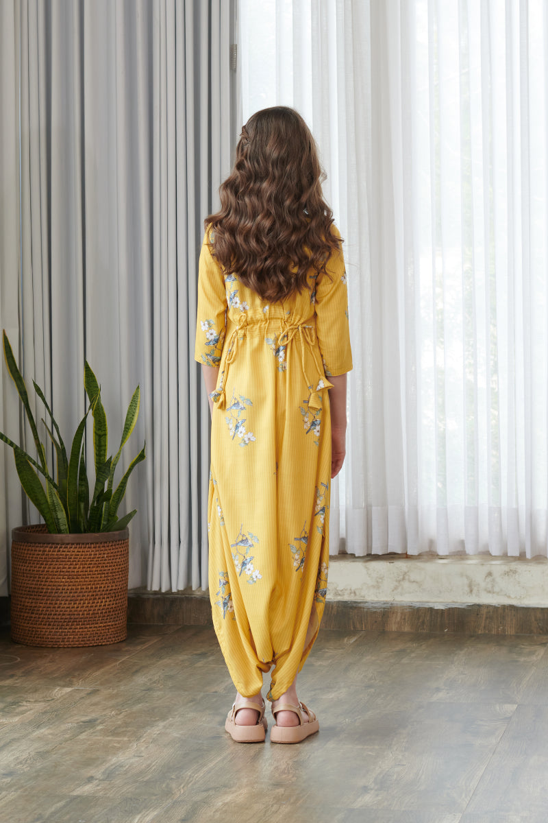 Kesar Yellow Dhoti Jumpsuit Kids