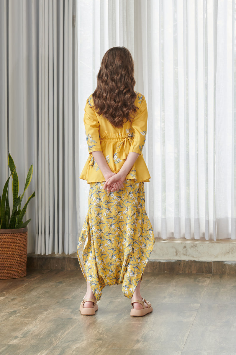 Kesar Yellow Peplum Dhoti Jumpsuit Kids