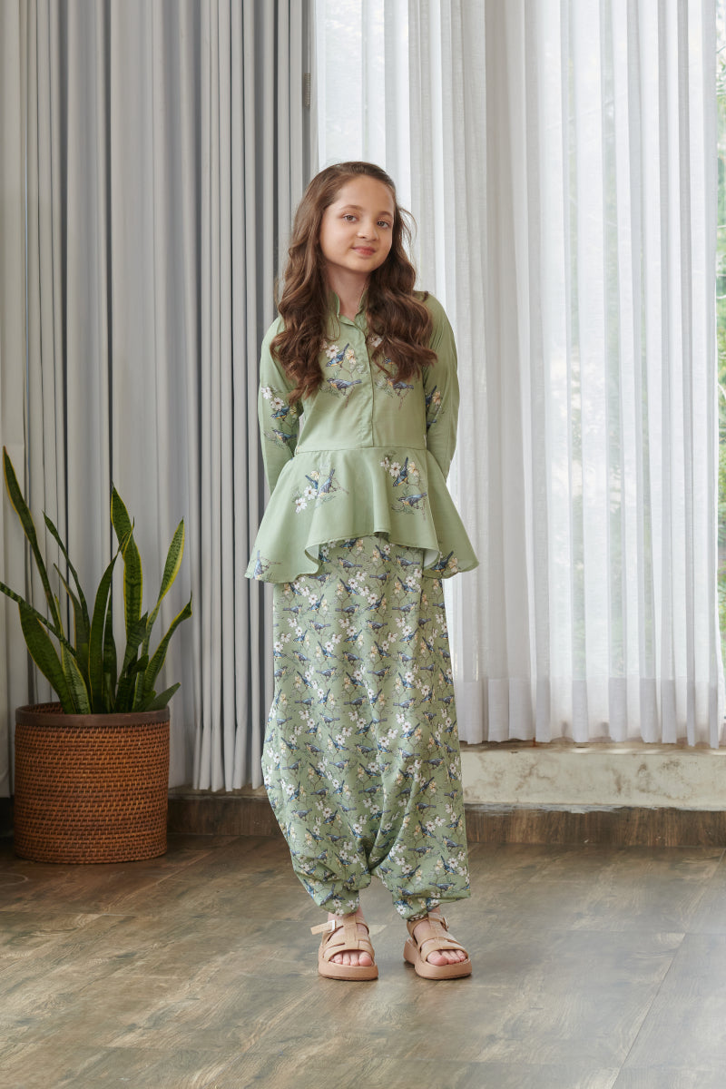 Tulsi Green Peplum Dhoti Jumpsuit Kids