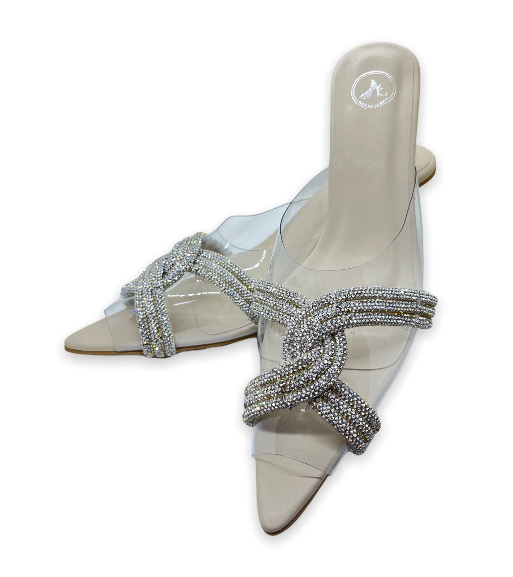 Women's Open Toe Beige Twist Textured Heels Sandals