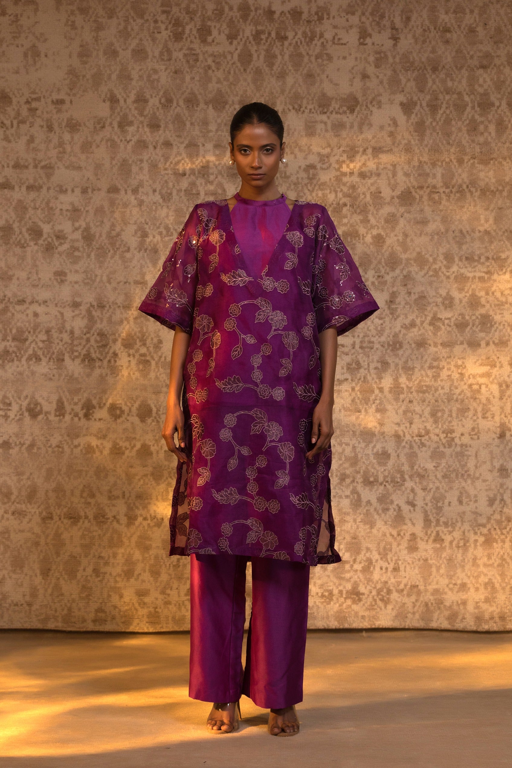 Taral Pure Organza Halter KurtaSet - Purple