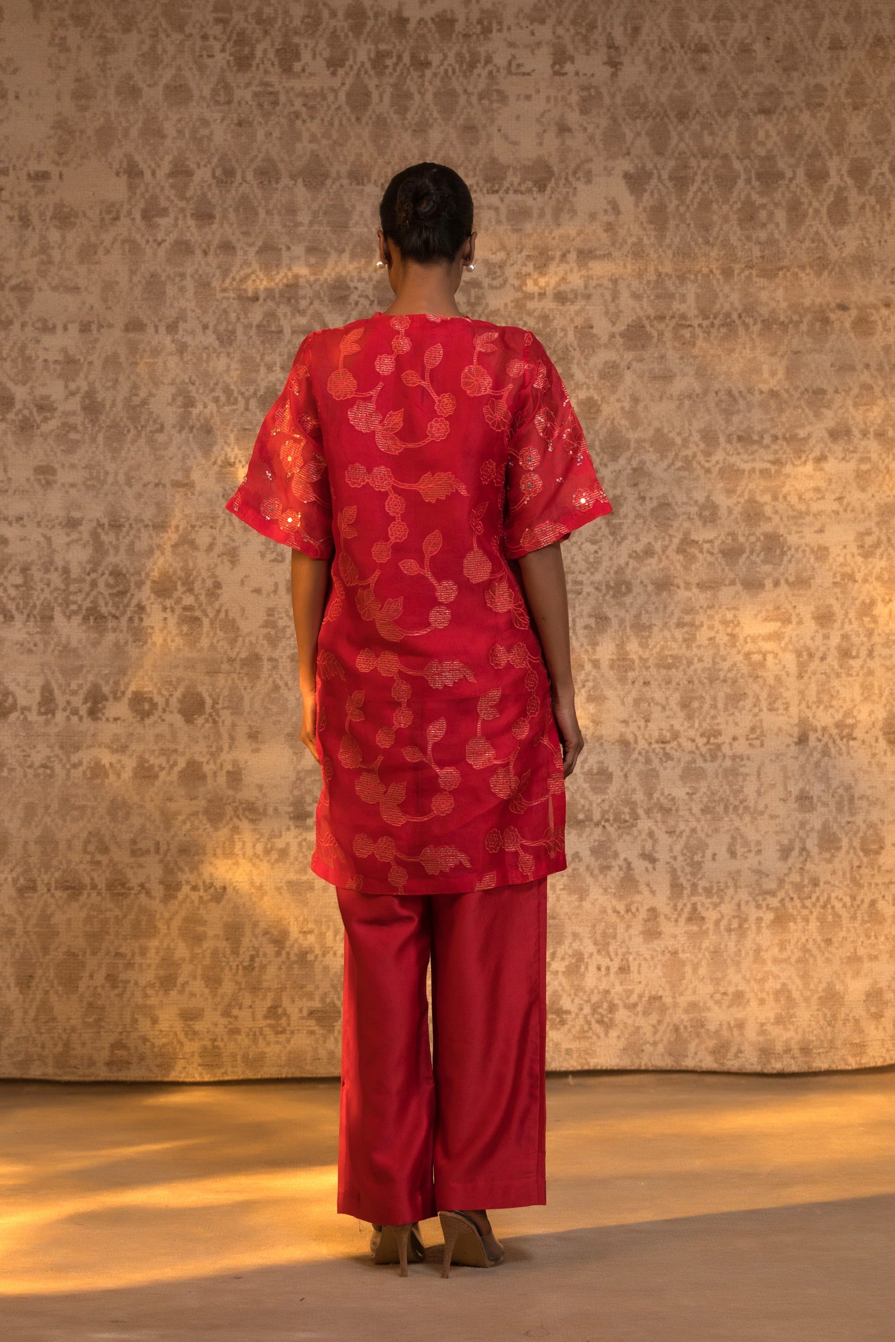 Taral Pure Organza Halter KurtaSet - Red