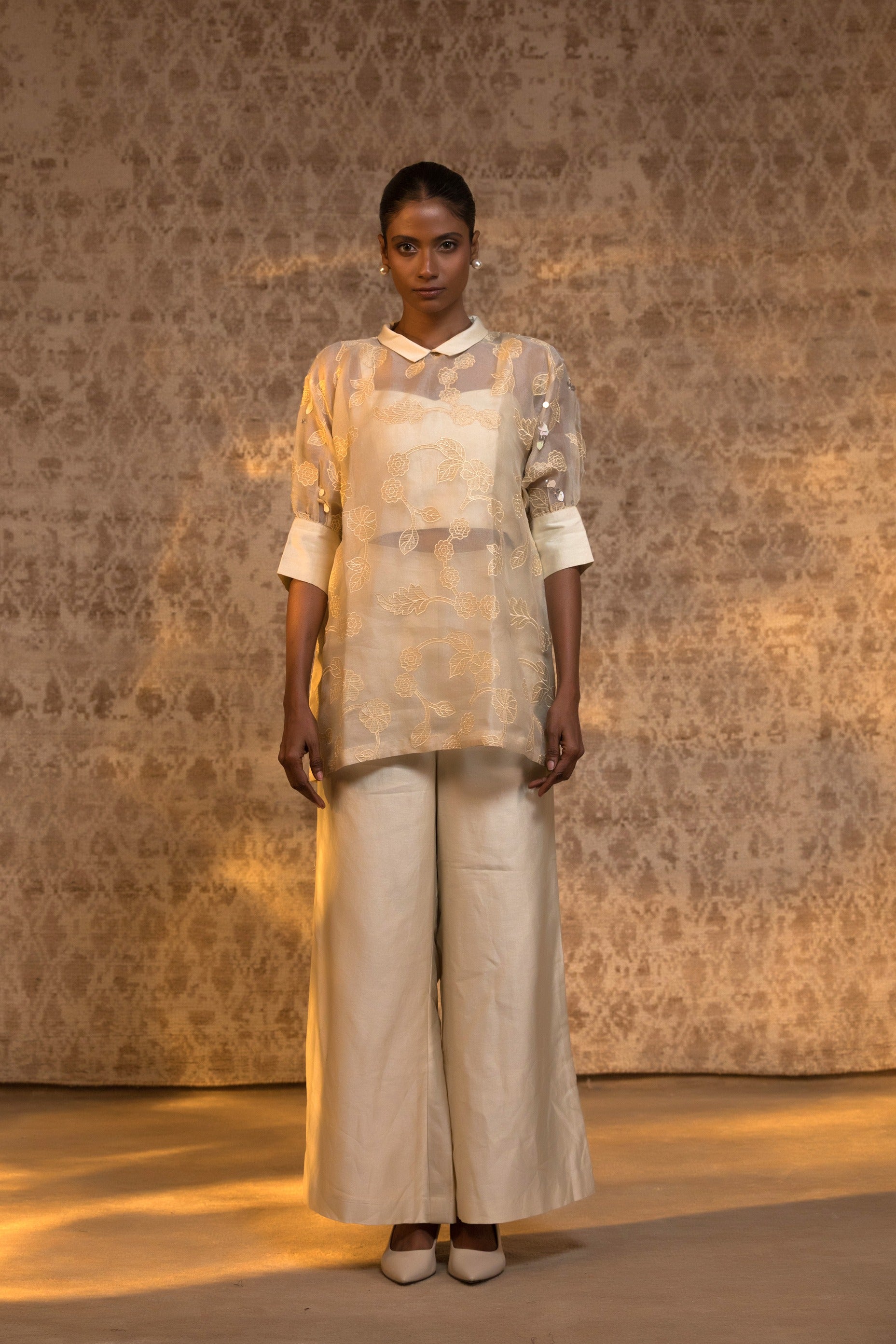 Taral Pure Organza Relaxed ShirtSet - Off-White