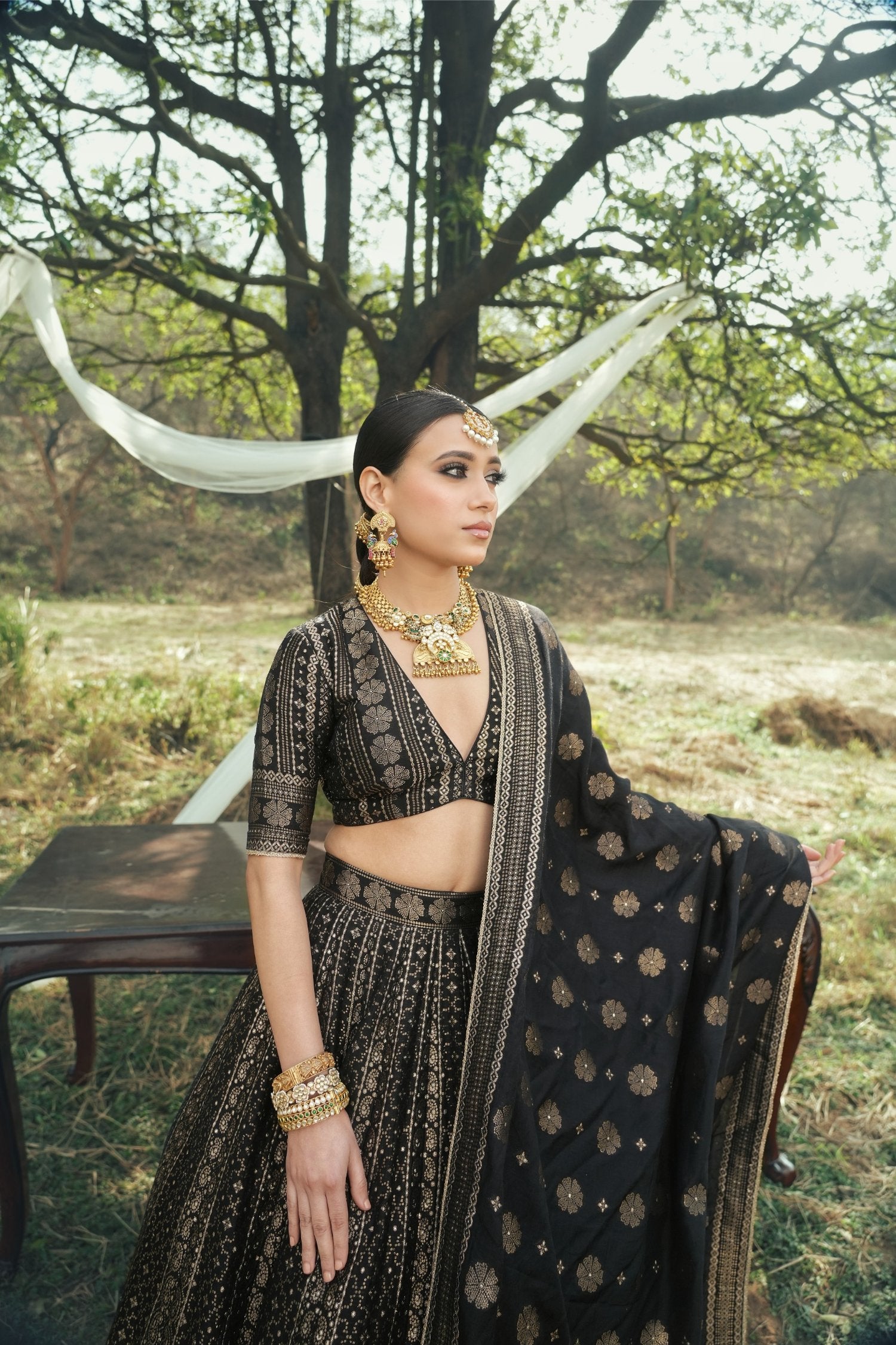 Chikankari Black Lehenga Vegan Silk Lehenga
