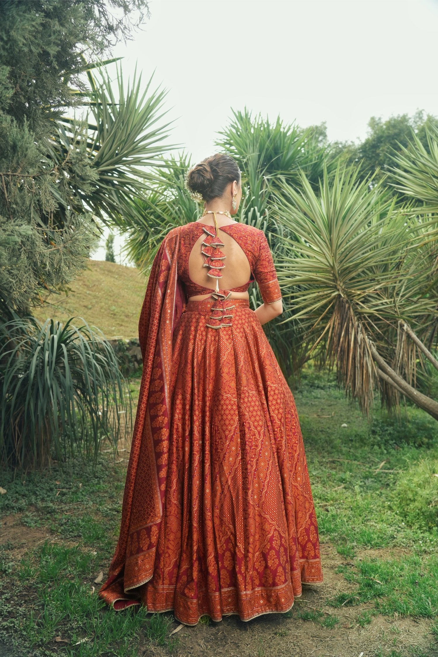 Chikankari Red Lehenga Vegan Silk Zari