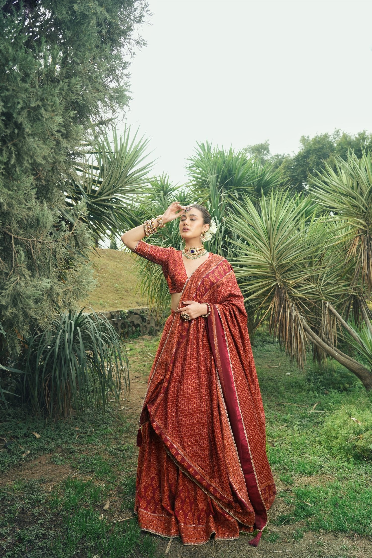 Chikankari Red Lehenga Vegan Silk Zari