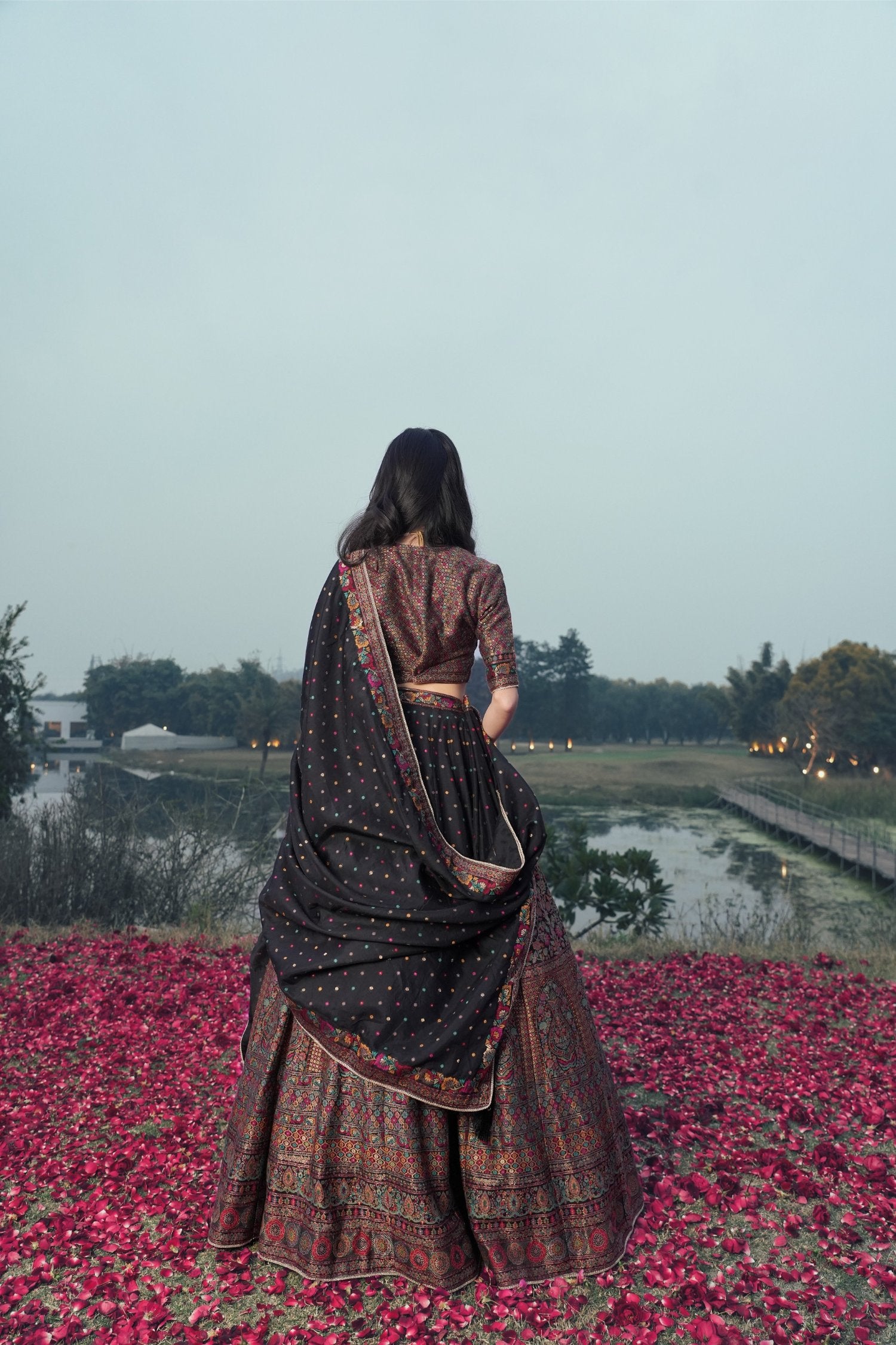 Black Vegan Silk Lehenga Zari