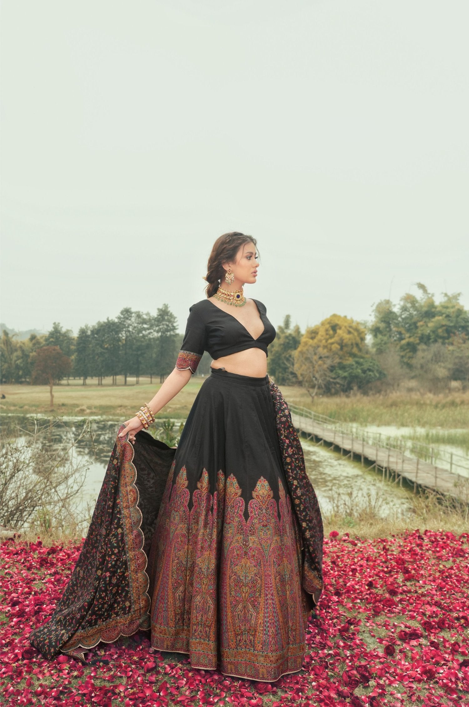 Kani Black Vegan Silk Lehenga Zari