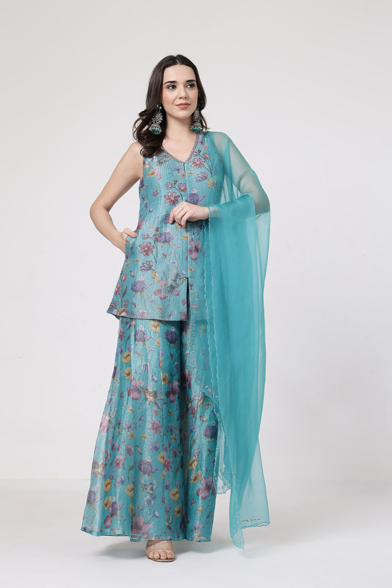 Turqouise Floral Sharara Set