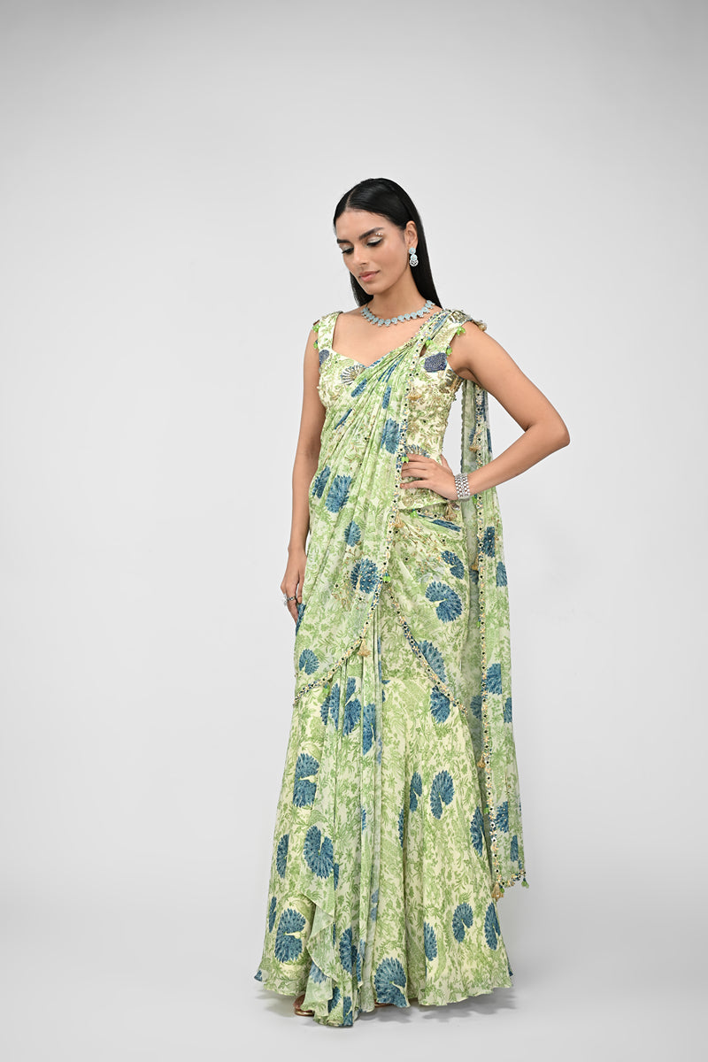 Peacock Highlighted Pre Stitched Saree