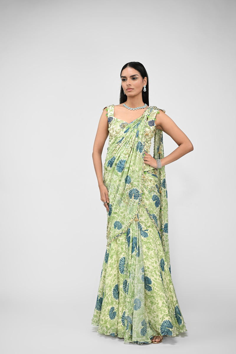 Peacock Highlighted Pre Stitched Saree