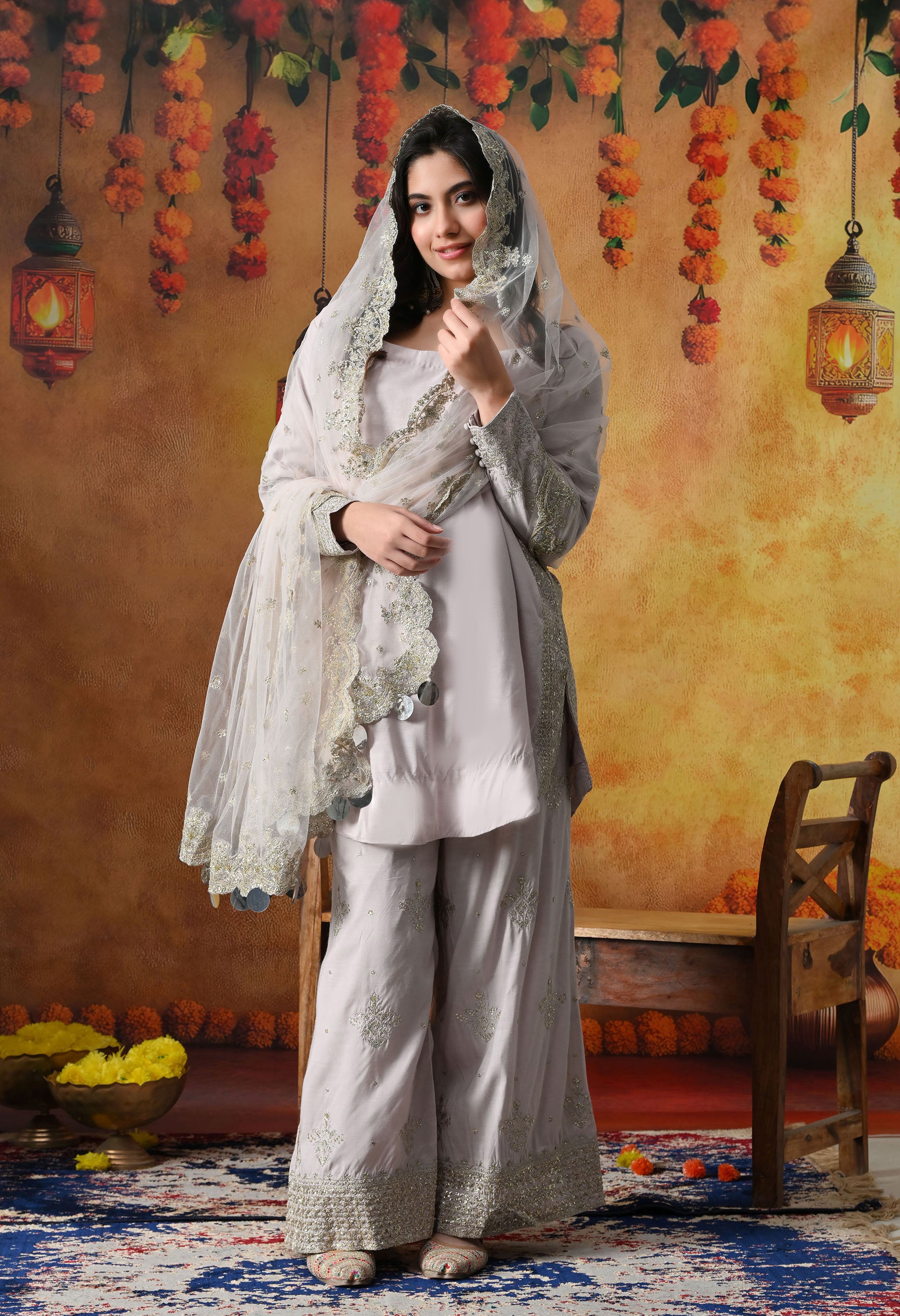 Light Pink Zardozi Work Kurta Set