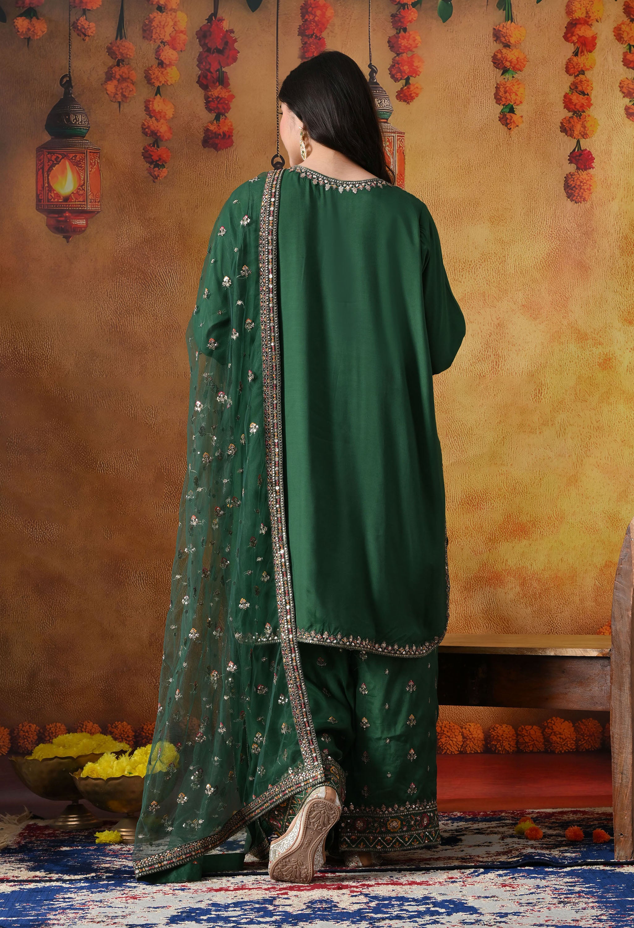 Green Zardozi Work Kurta Set