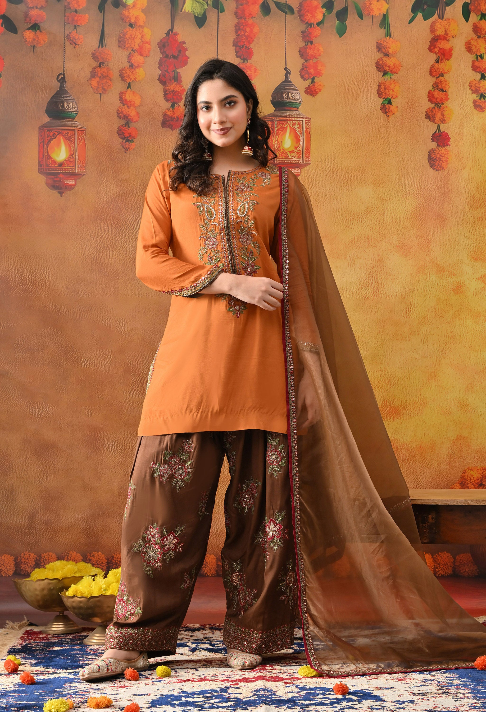 Orange Silk Kurta Set