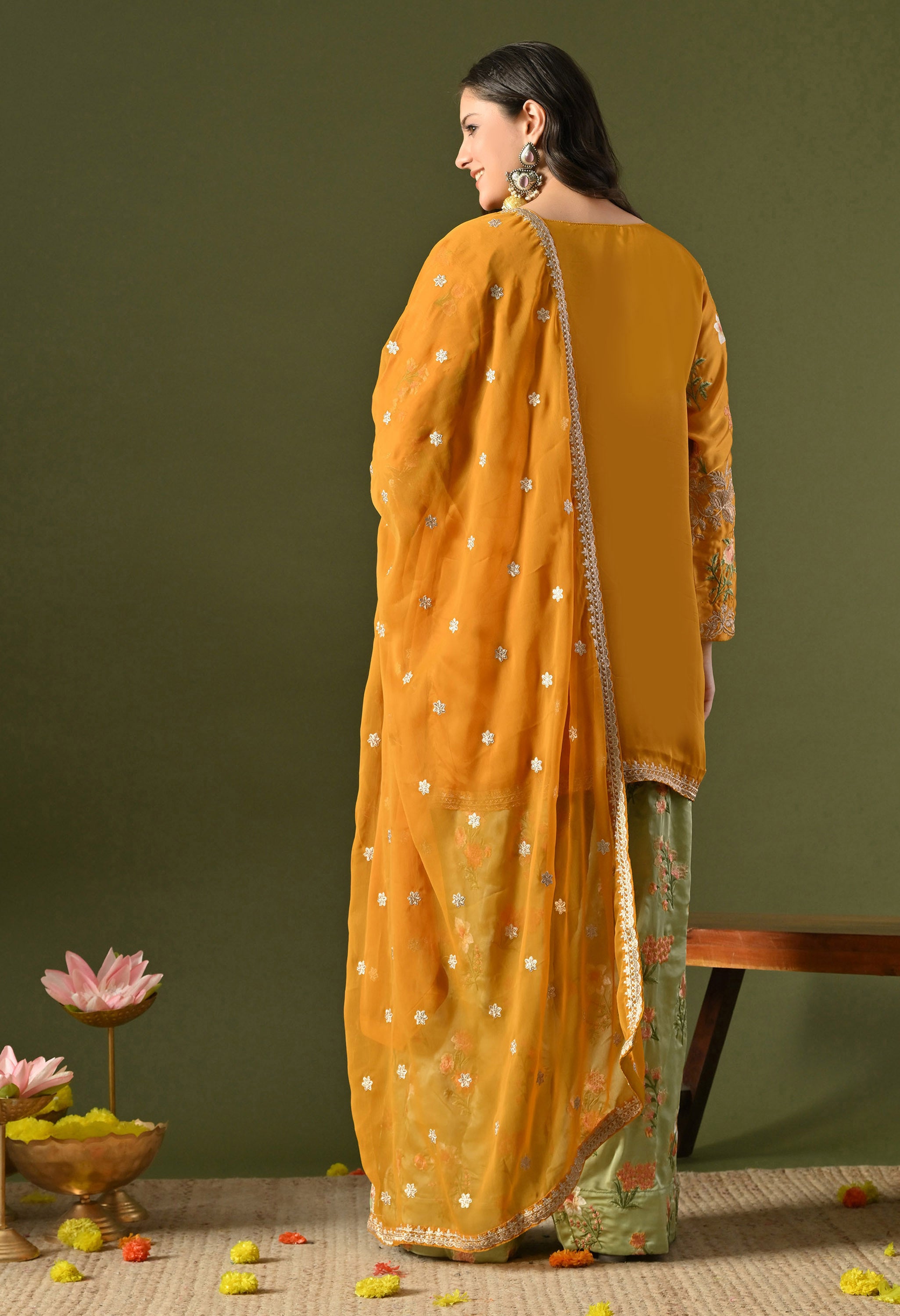 Yellow Thread Work Kurta Set
