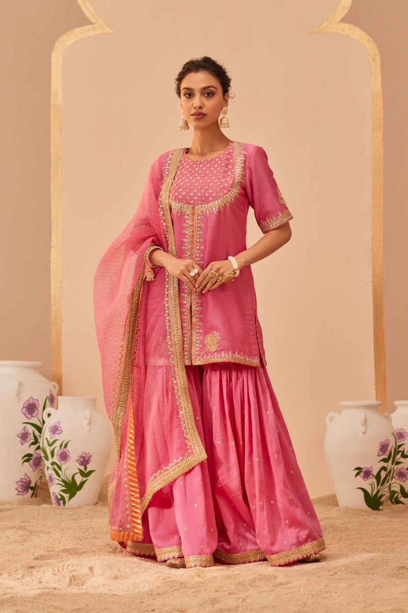 Suhair- Short Kurta With Garara And Dupatta